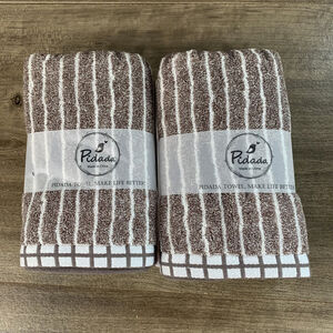 Hand Towels Set Of 2 100% Cotton Striped Pattern Absorbent Soft Decorative Towel